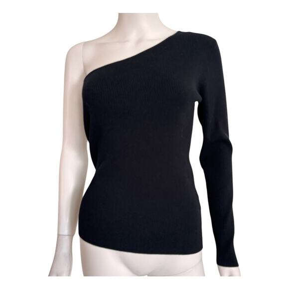 NEW HALOGEN Black One Shoulder Pullover Top Size M - Picture 1 of 3